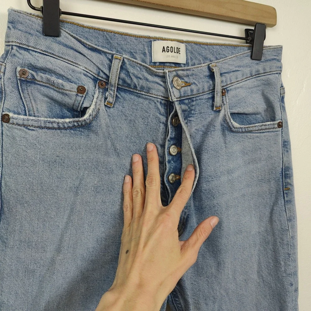 AGOLDE Nico Slim Jeans Womens 28 Blue High Rise Distressed Button Fly Casual